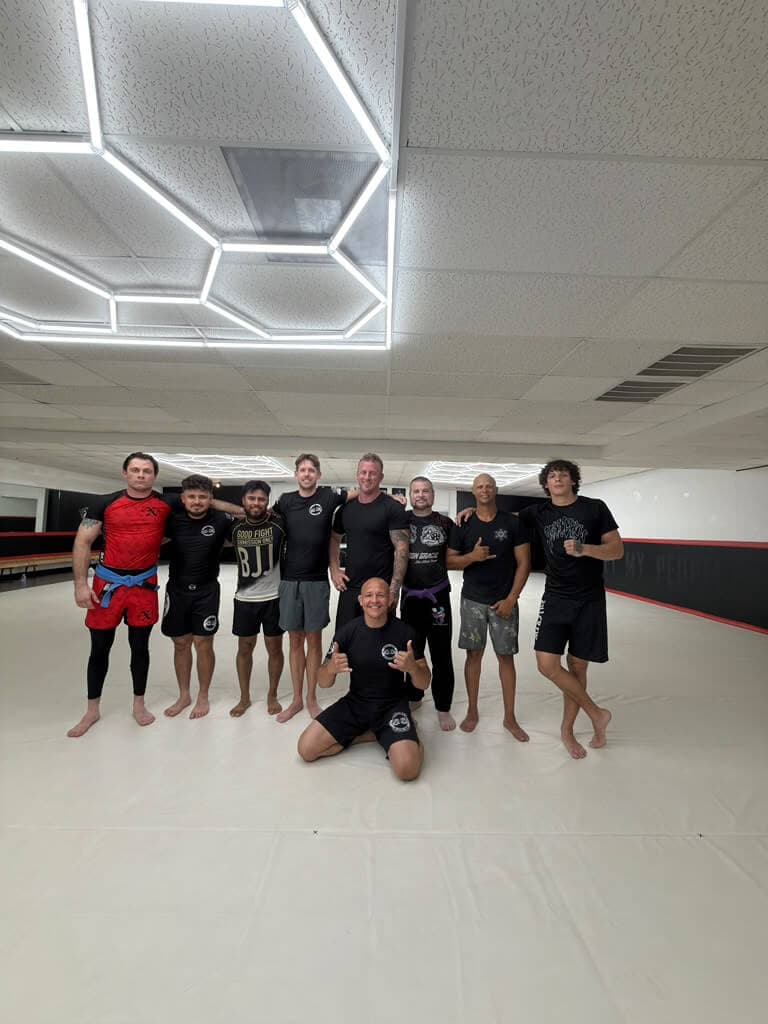 The No-Gi class lined up on the mats after training
